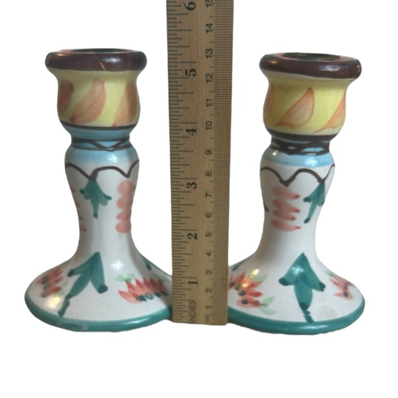 World Bazaar Candle Sticks Ceramic 5” Colorful Whimsical Spring Summer Festive - Picture 7 of 7
